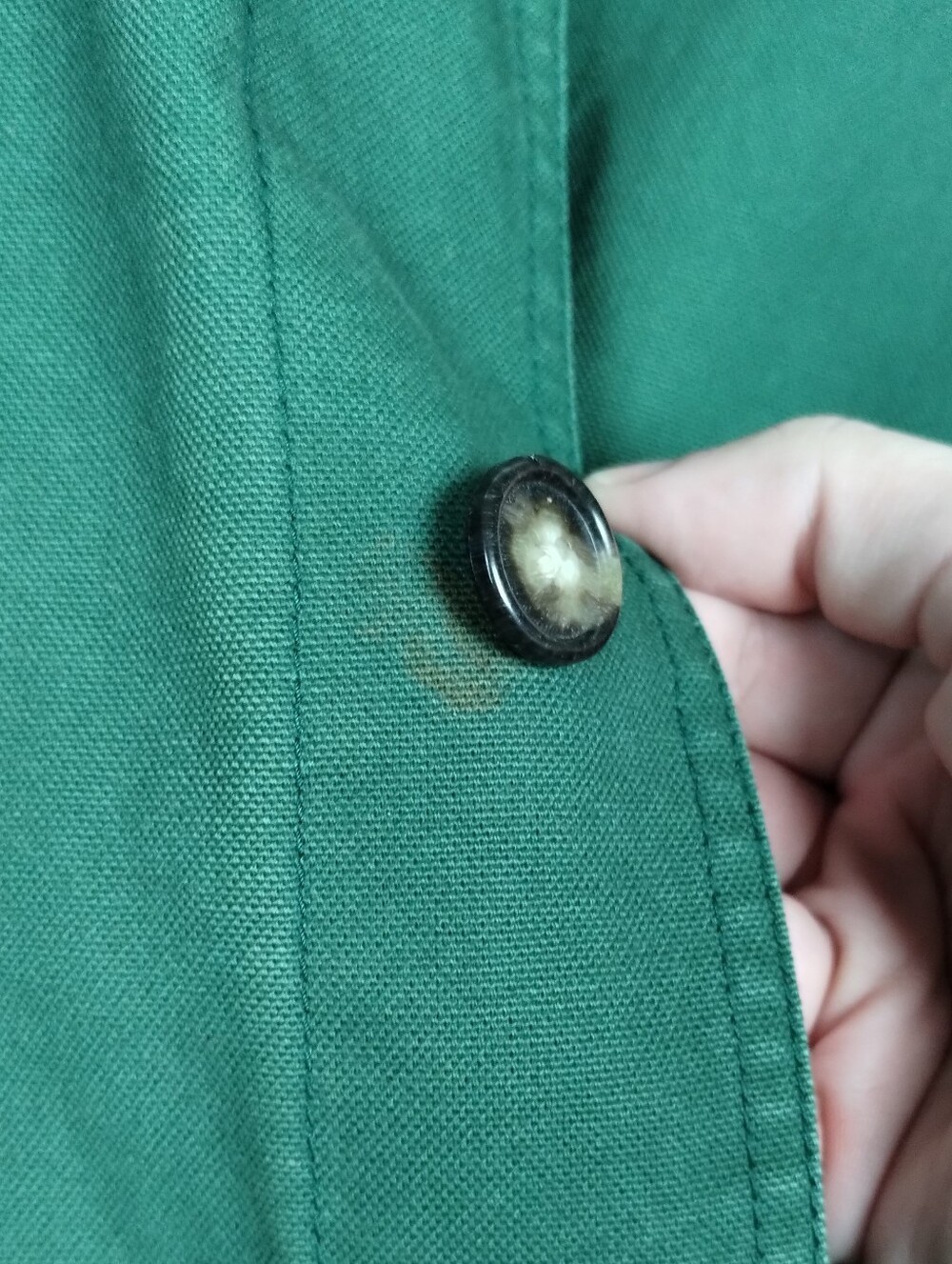 Lands' End Green Barn Jacket Chore Coat with Brown Corduroy Collar - Picture 16 of 16